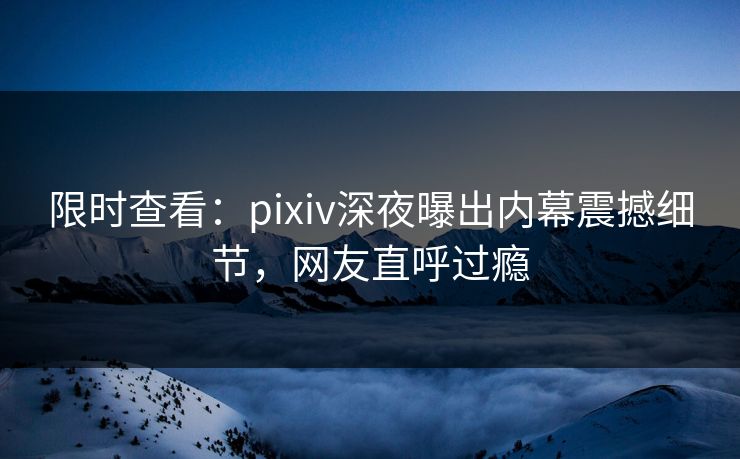 限时查看：pixiv深夜曝出内幕震撼细节，网友直呼过瘾