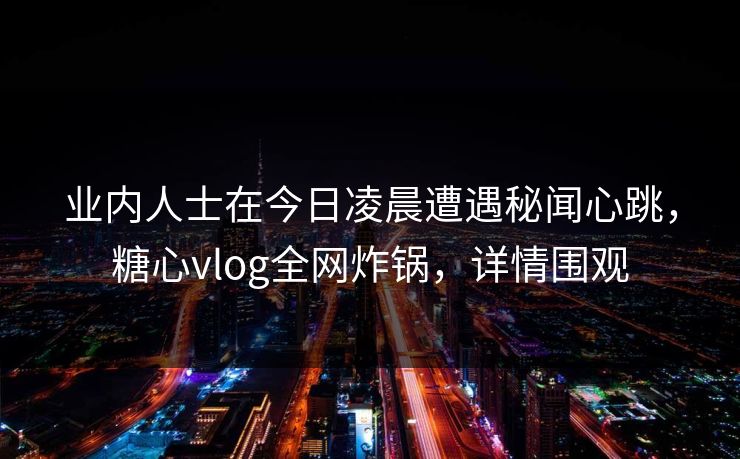 业内人士在今日凌晨遭遇秘闻心跳，糖心vlog全网炸锅，详情围观